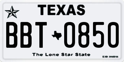 TX license plate BBT0850