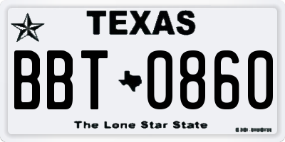 TX license plate BBT0860