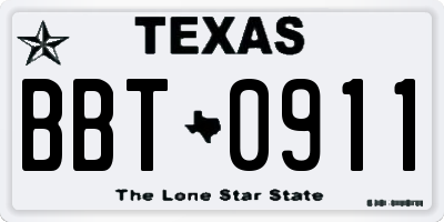 TX license plate BBT0911