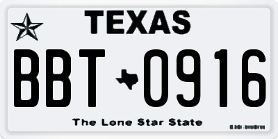 TX license plate BBT0916