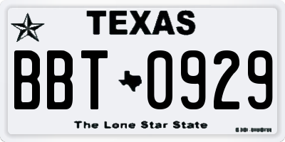 TX license plate BBT0929
