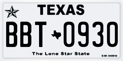 TX license plate BBT0930