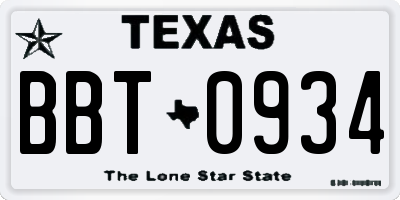 TX license plate BBT0934