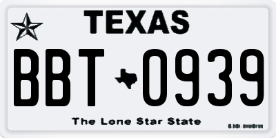 TX license plate BBT0939