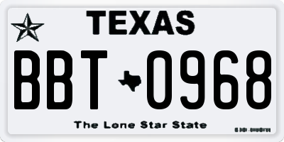 TX license plate BBT0968