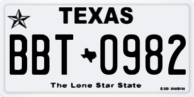 TX license plate BBT0982