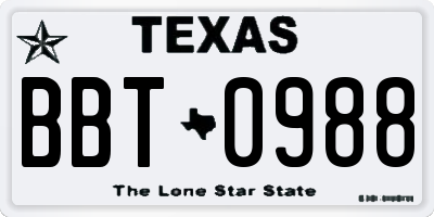TX license plate BBT0988