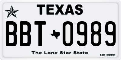 TX license plate BBT0989