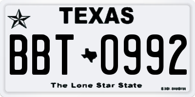 TX license plate BBT0992