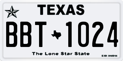 TX license plate BBT1024