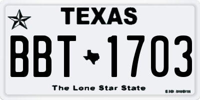 TX license plate BBT1703