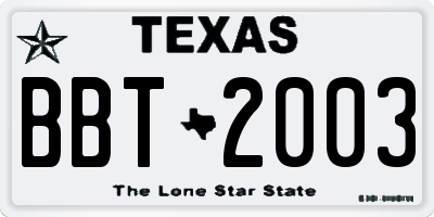 TX license plate BBT2003