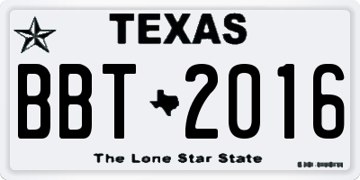 TX license plate BBT2016