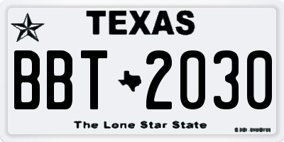 TX license plate BBT2030