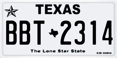 TX license plate BBT2314