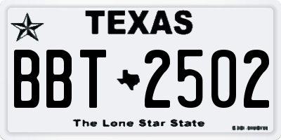 TX license plate BBT2502