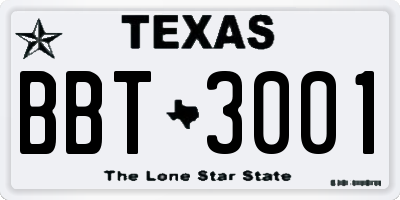 TX license plate BBT3001