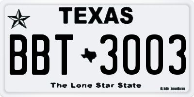 TX license plate BBT3003