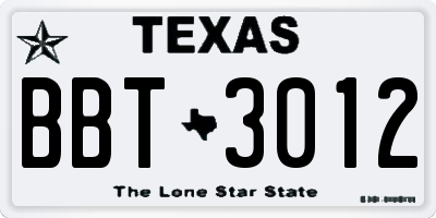 TX license plate BBT3012