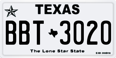 TX license plate BBT3020