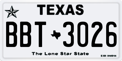 TX license plate BBT3026