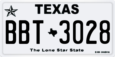 TX license plate BBT3028