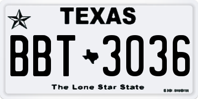 TX license plate BBT3036
