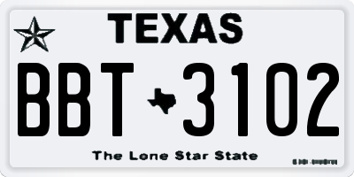 TX license plate BBT3102