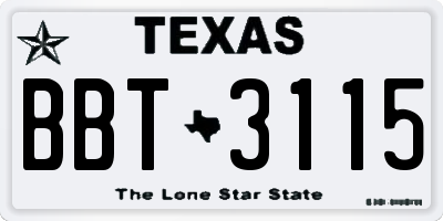 TX license plate BBT3115