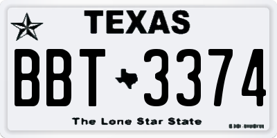 TX license plate BBT3374