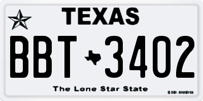 TX license plate BBT3402