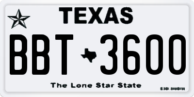 TX license plate BBT3600