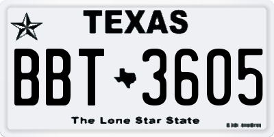 TX license plate BBT3605