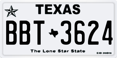 TX license plate BBT3624