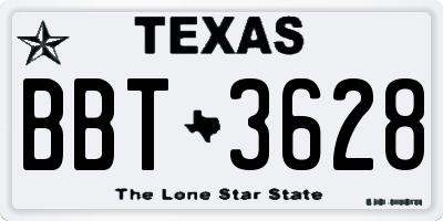 TX license plate BBT3628