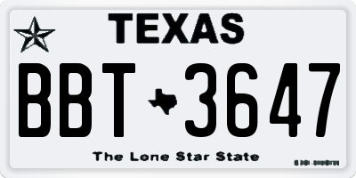TX license plate BBT3647