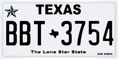 TX license plate BBT3754