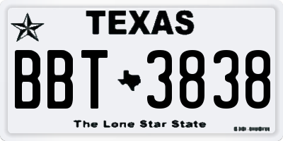 TX license plate BBT3838