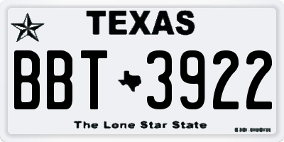 TX license plate BBT3922