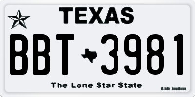 TX license plate BBT3981