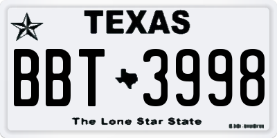 TX license plate BBT3998