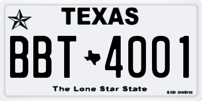 TX license plate BBT4001