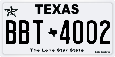 TX license plate BBT4002