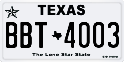 TX license plate BBT4003