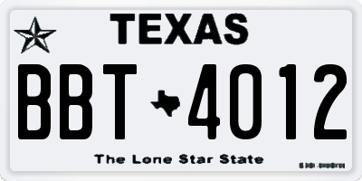 TX license plate BBT4012