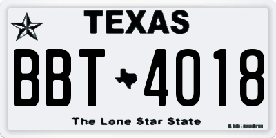 TX license plate BBT4018