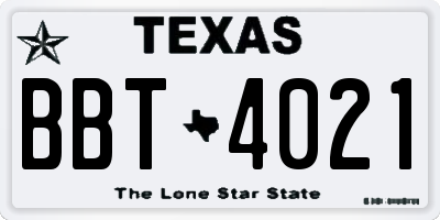 TX license plate BBT4021