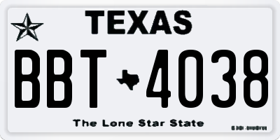 TX license plate BBT4038