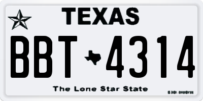 TX license plate BBT4314