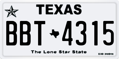 TX license plate BBT4315